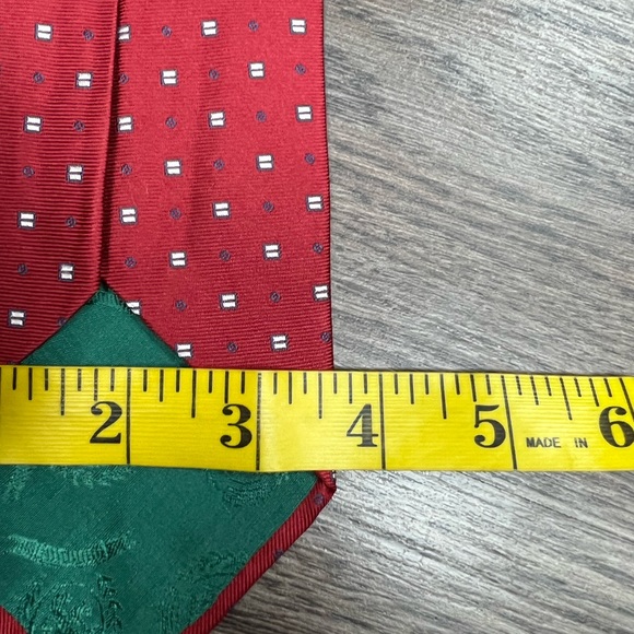 Tommy Hilfiger Red w/ White & Blue Check Silk Tie - Picture 4 of 4